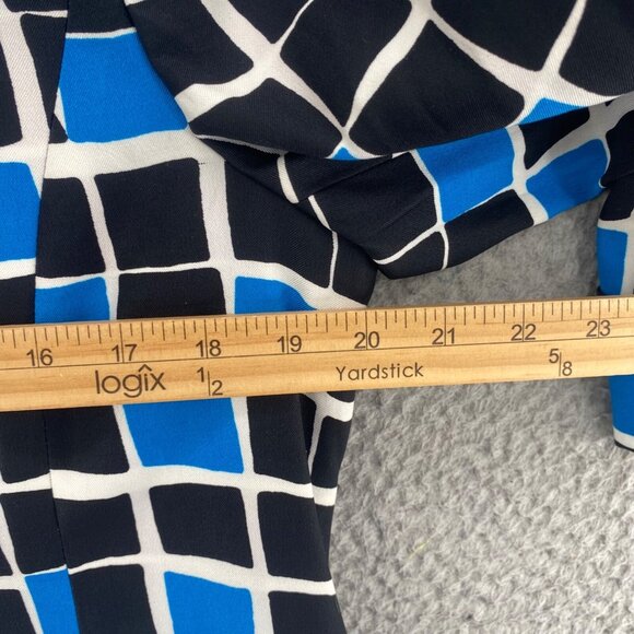 Kasper Blazer Womens 10 Blue Black Pattern Stretch 3/4 Sleeve Shawl Lapel Jacket - Picture 8 of 10